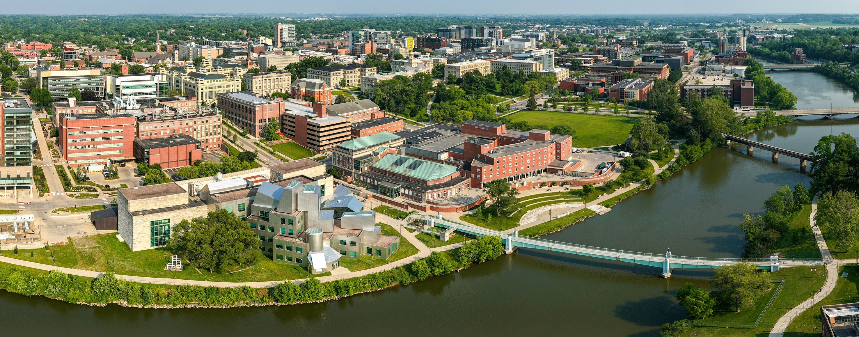 Drone view of the University of Iowa campus and the surrounding city. Photo by Kirk S. Murray.