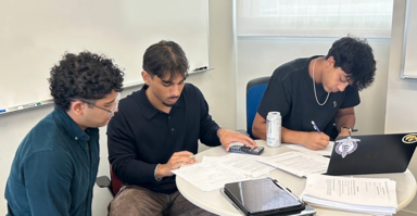 Friends study in Room 440 in the Blank Honors Center, contributed by Kendall Doerr. A favorite space among honors students for studying and collaboration. 